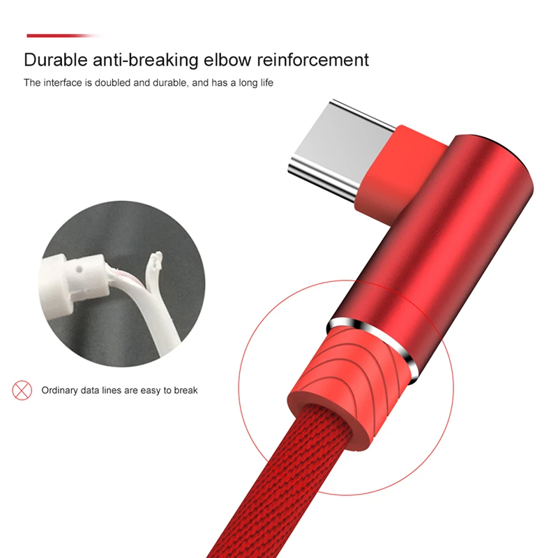 10A fast charging cable 90 degree elbow braided cable 0.25m / 1m / 1.5m / 2m data cable Mobile phone data cable for Samsung