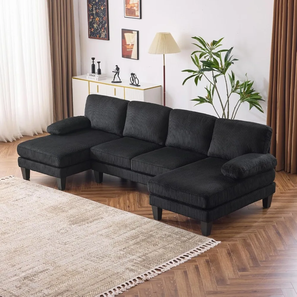 Sectional Couches for Living Room U Shaped Couch with Double Chaise 4-Seat Sofa Set