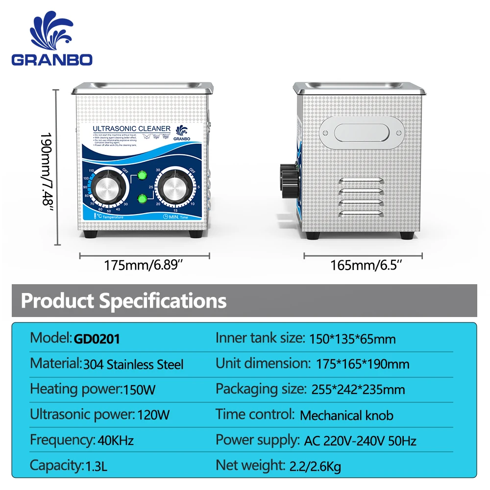

1L Ultrasonic Cleaner 40kHz 60W/120W with Timer Heater Knob Control Household Cleaning Machine for Jewelry Glasses
