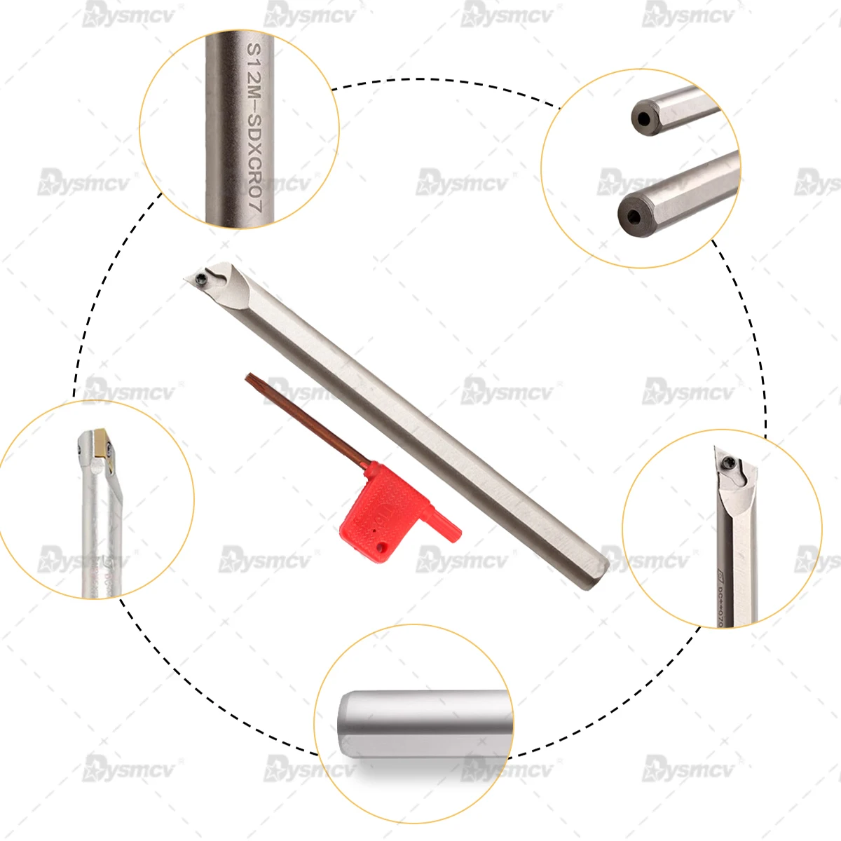 95 Degree CNC Lathe Inner Hole Tool White Holder Spring Steel Boring S08K S10K S12M-SDXCR07 Compatible With DCMT Carbide Inserts