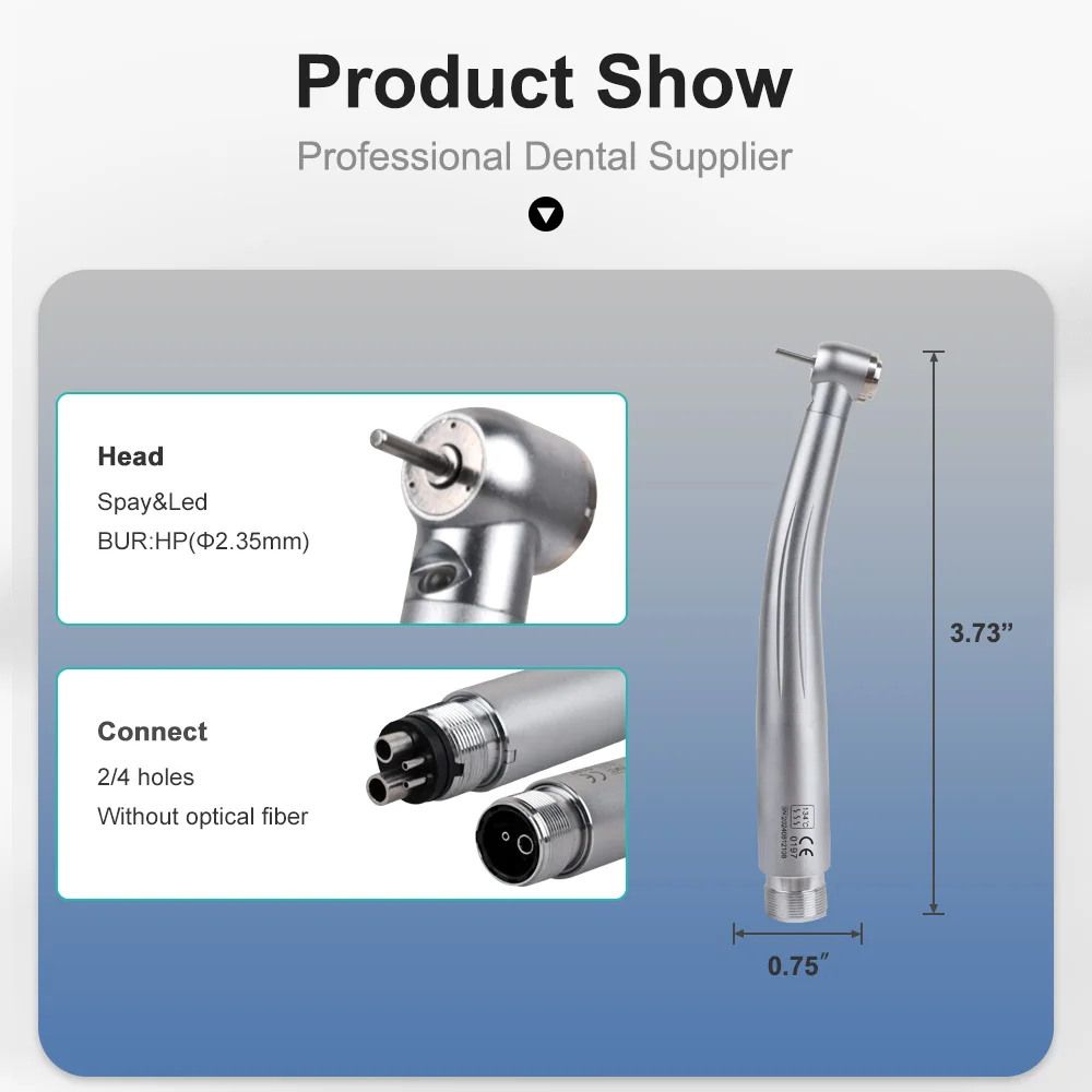 Pieza de mano Dental Led de alta velocidad, generador electrónico de cabezal estándar, botón pulsador de turbina de aire, pieza de mano de 2/4 agujeros, Triple pulverización de agua