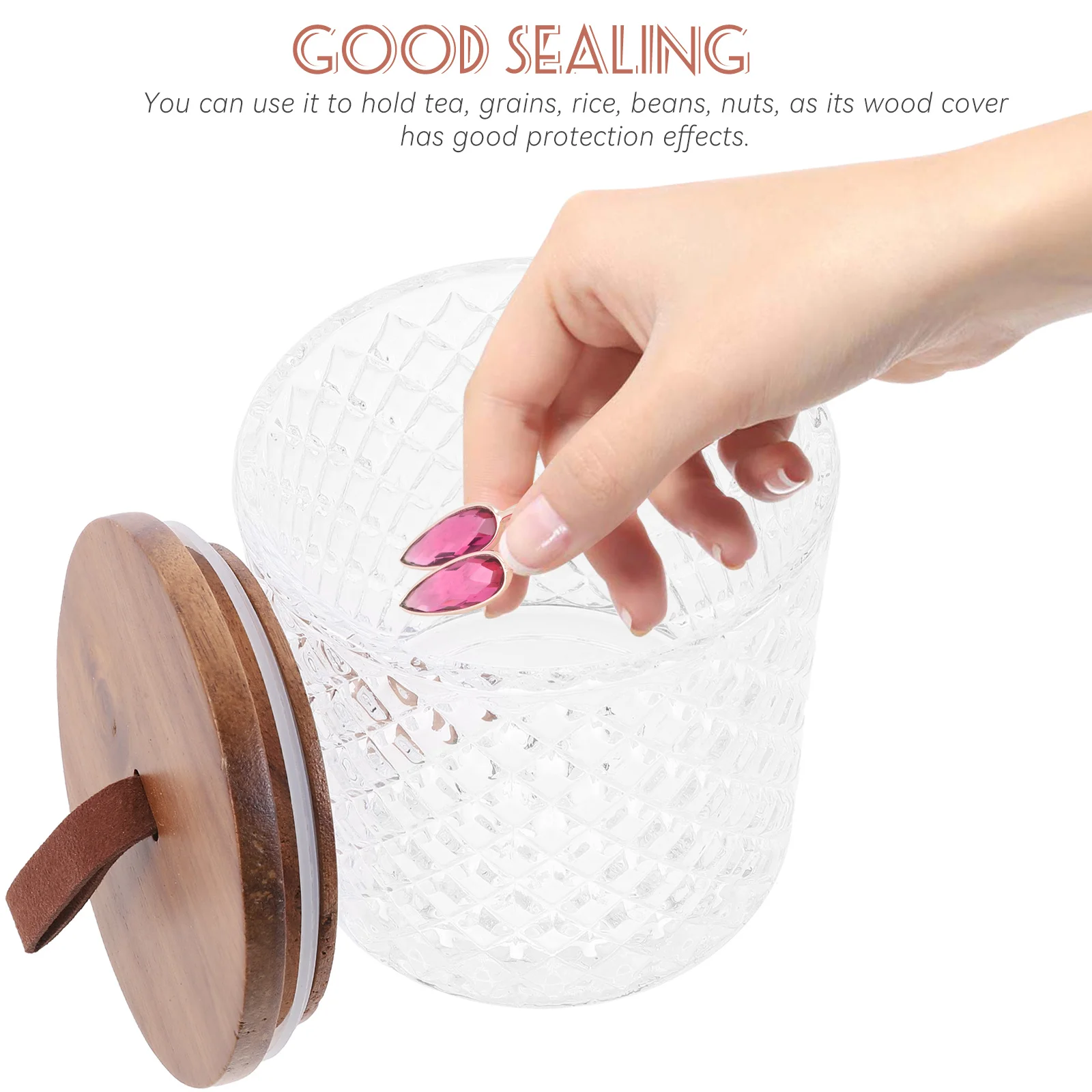 

Glass Storage Can Wood Lid Containers Coffee Bean Loose Leaf Tea Grains Nuts Transparent Sealed Wide Mouth Easy Clean