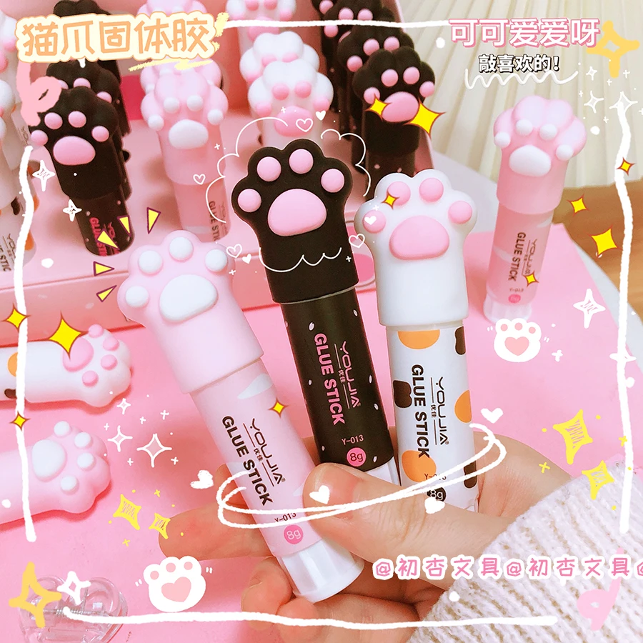 Kawaii Cat Claw Solid Glue Stick Strong Adhesive Pen Shape Glue Stick for Student High Viscosity Cute Stationery Office Supplies