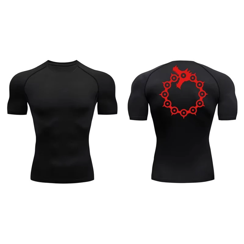 

Мужская стильная компрессионная рубашка с графическим принтом: спортивная быстросохнущая футболка, подходит для тренировок в тренажерном зале, летний базовый слой RL619