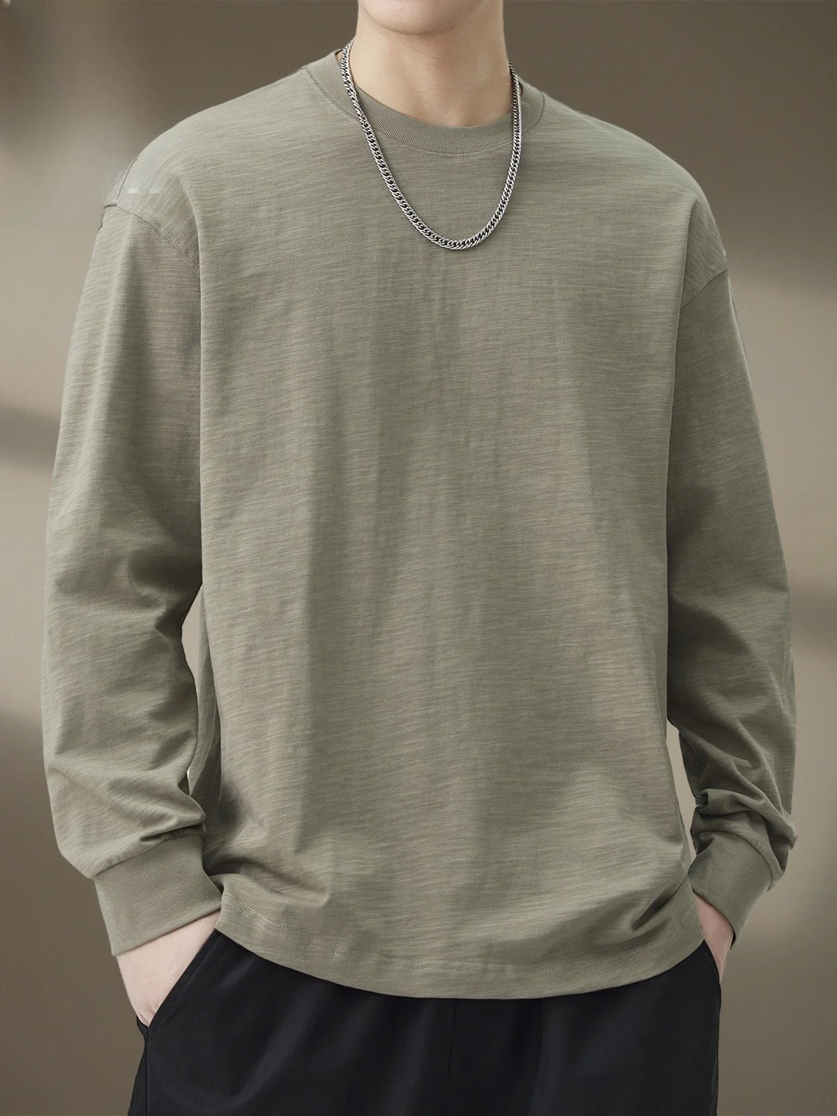 

Pure Cotton Long Sve T-irt Men's round Ne Loose Casual Top Spring New Sle Comfortable Classic Color