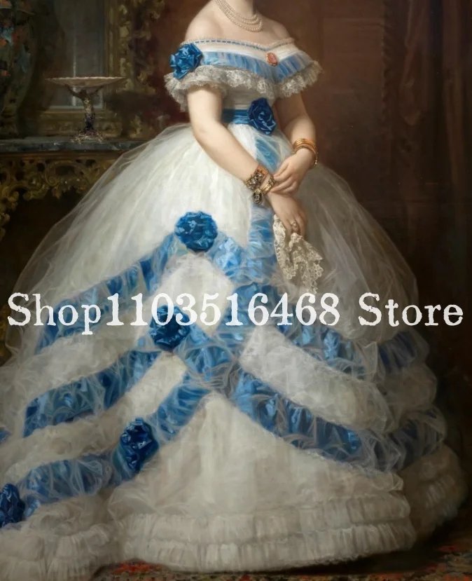 

Custom Medieval Vintage Wedding Dress Victorian Off-Shoulder Bridal Gown 3D Floral Lace Trim Evening Gown Duchess Attire