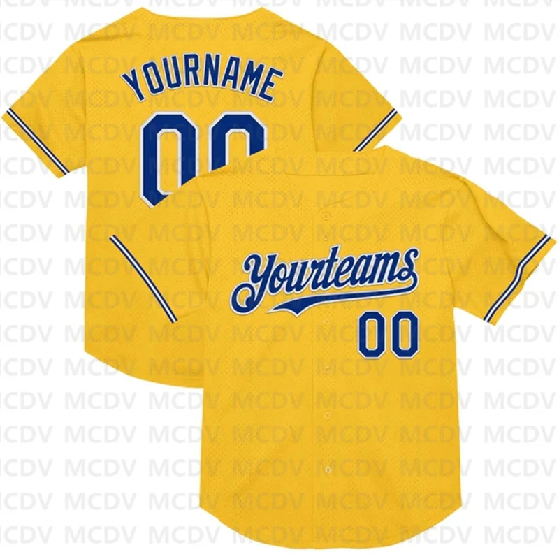 Custom Gold Royal-White Throwback Baseball Jersey 3D Printed Casual Team Shirts Unisex Tops