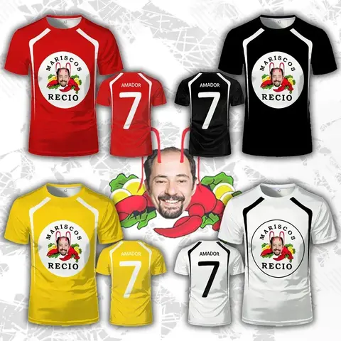 Men's sports breathable quick drying Mariscos Recio jersey T-shirt gift summer humorous seafood shrimp print football shirt