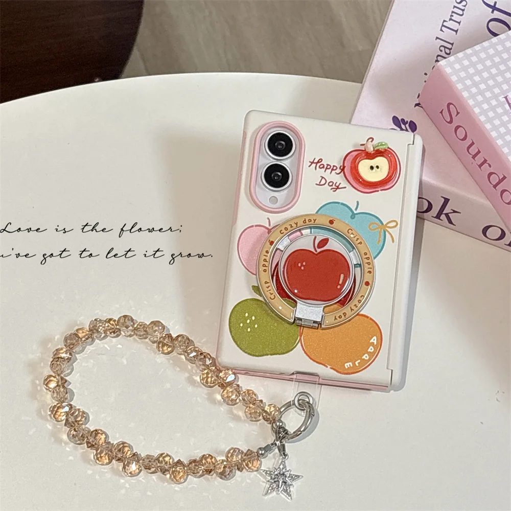 Cute Case For Samsung Galaxy Z Fold8 Hinge Kickstand Crystal Star Bead Chain Shockproof Hinge‑Protect Hard Cover For Apple