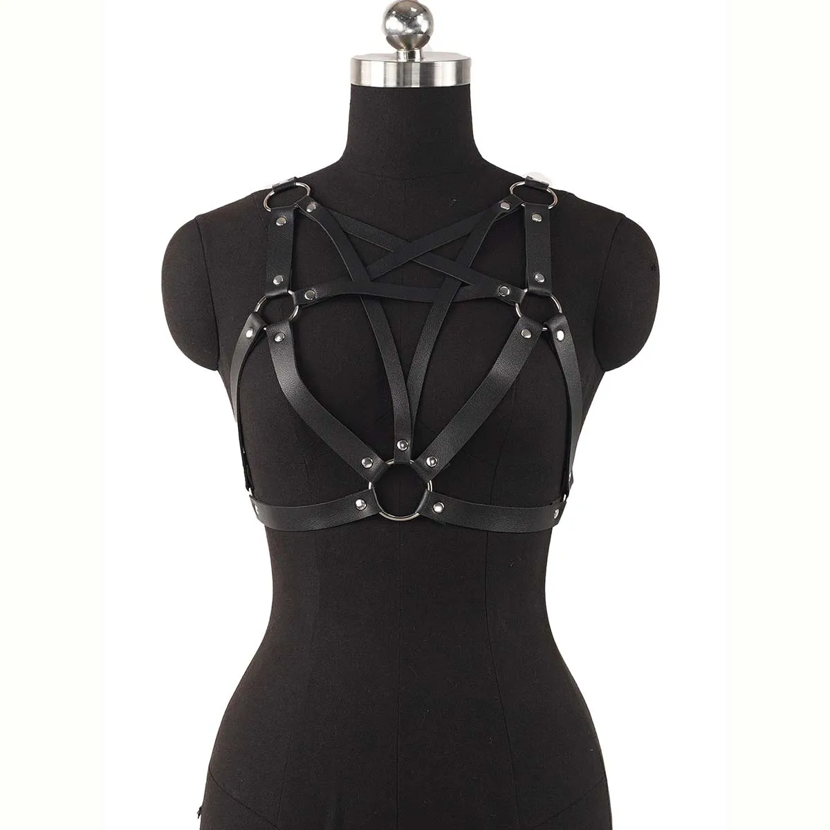 Fashion Women's Pentagram Belt PU Leather Punk Body Chain Slingback Black Costume