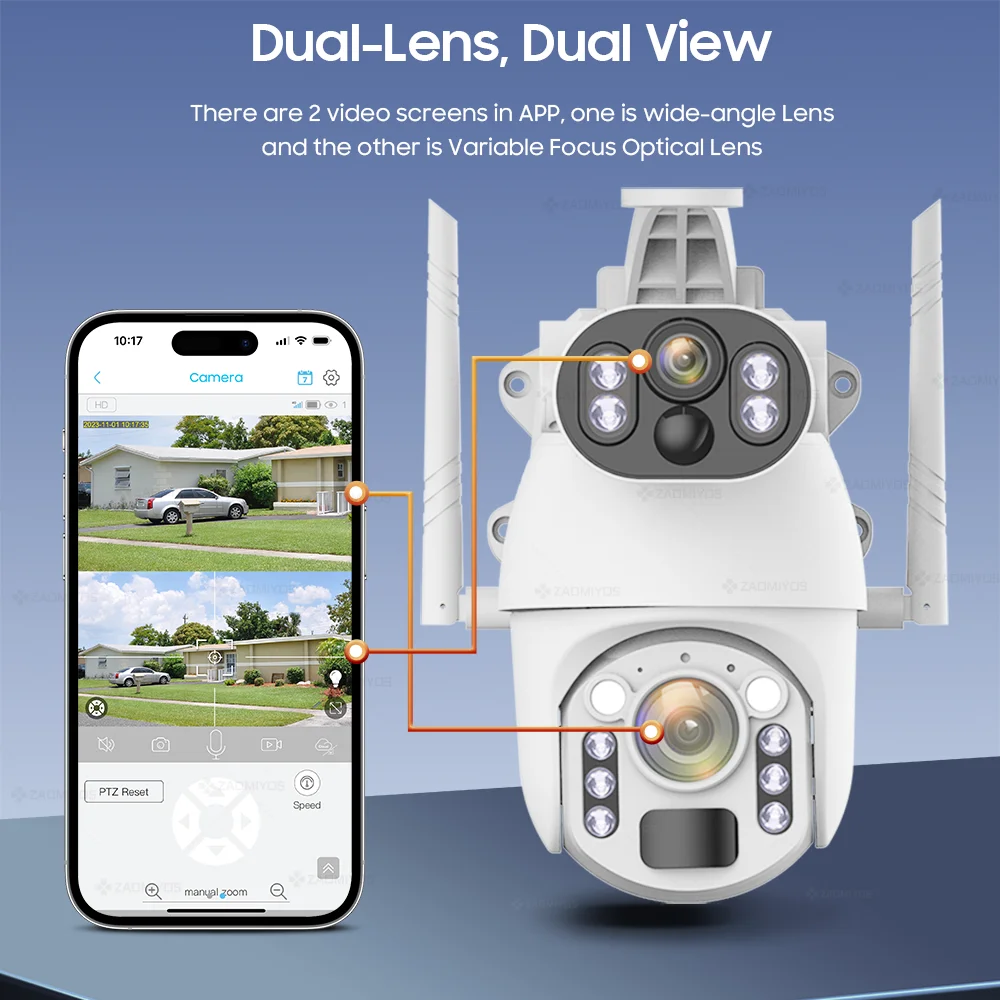 4G SIM/WiFi 4K 50X Optical Zoom Outdoor Solar Cameras Dual Screen Home Surveillance Auto Tracking Security Night Vision PTZ Cam