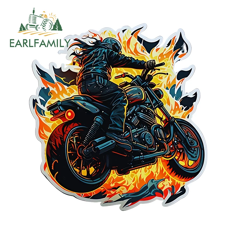 EARLFAMILY 13cm × 12.4cm Motocross Theme Edgy Car Stickers Warriors In The Fire Personal Decals Sunscreen Car Door Protector