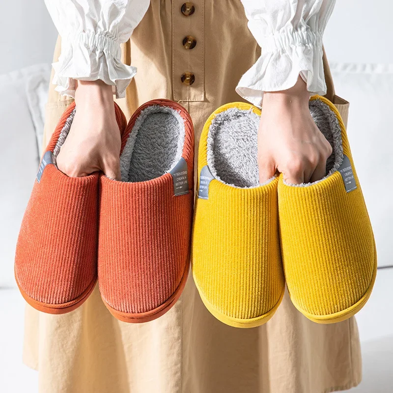 Women's winter cotton slippers non-slip piled warm confinement slippers indoor home men's cute fluffy cotton slippers