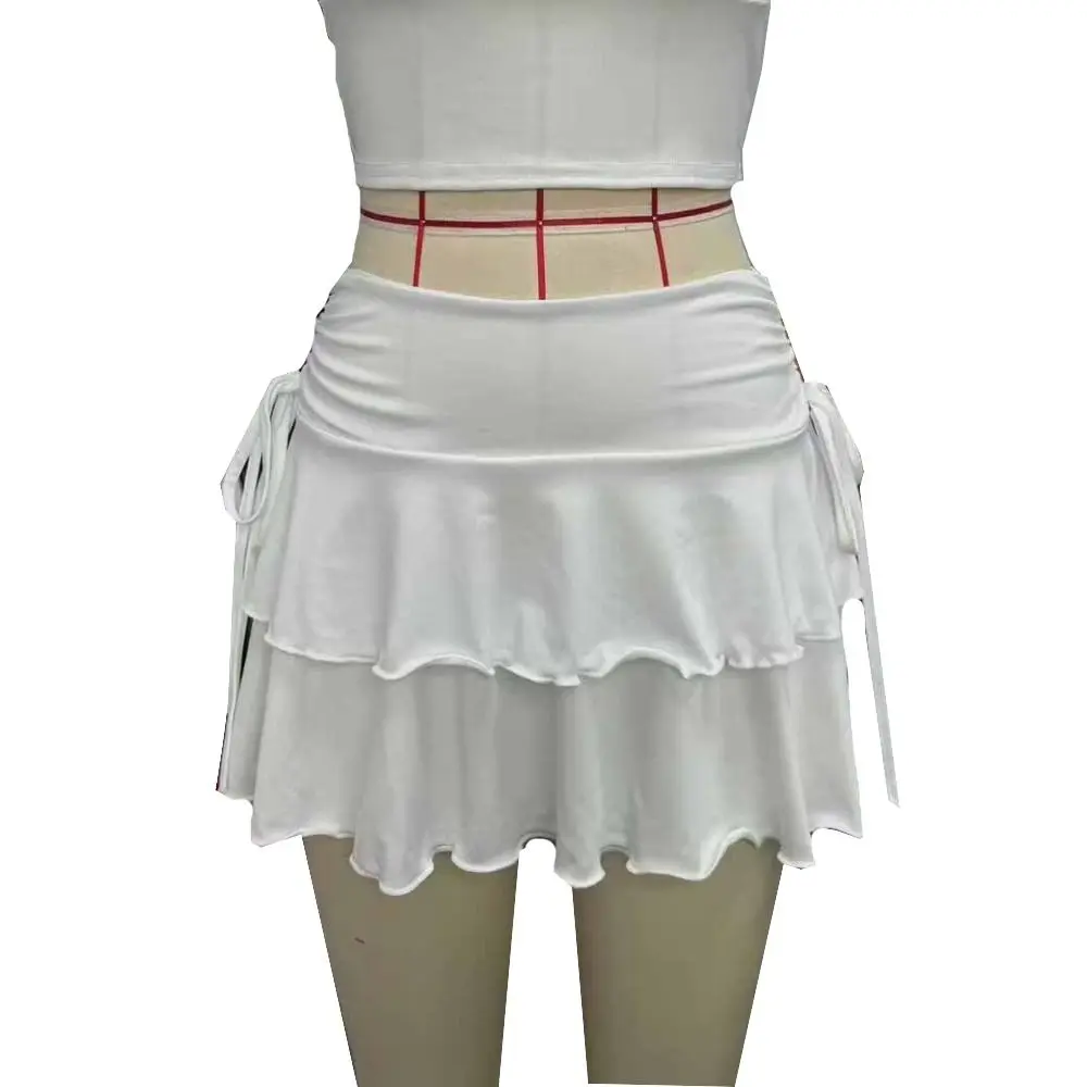 Sweet Lace Up Girls Short Mini Skirt Ruffle Slim Fit High Waist A-line Skirt Teens Cake Dress Pleated Mini Skirts Girls