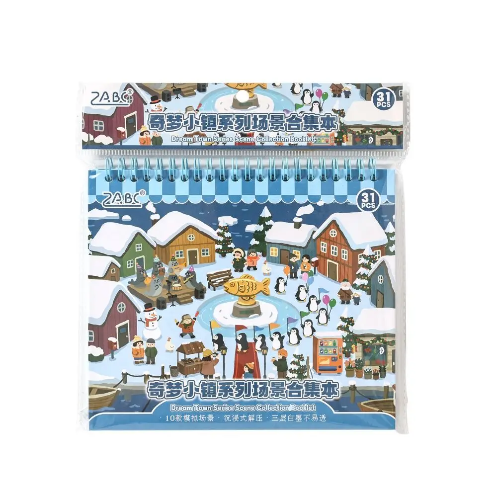 Kawaii Design 3D Scenery Stickers Pre Cut Stickers Repositionable Shop Scene Sticker Cartoon Pattern Spiral Bound
