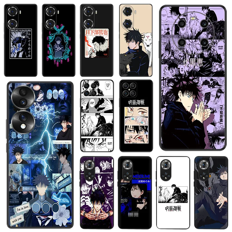 Black Matte Phone Cases for Honor X8b X8 X7 X6 a X9 b 90 70 Magic5 Jujutsu Kaisen Fushiguro Megumi Huawei P40 P30 P20 Soft Cover