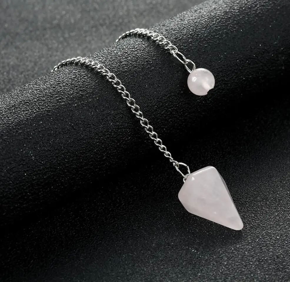 1PC  Men Women Natural Stone Healing Jewelry Reiki Hexagonal Pendulum  Pendant  Pyramid 1.2*2cm bead 0.8cm Chain 20cm F1665