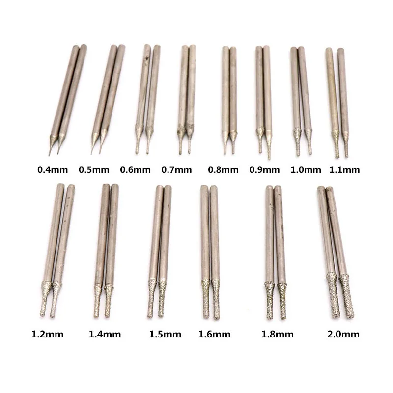 2.35mm Shank 0.3-2.5mm Diamond Coated Tipped Drill Bit Grinding Head Burr Needle Engraving Glass Jade Stone Rotary Drill Bits