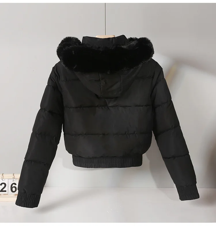 New Autumn Winter Warm Down Cotton Jacket Women Thickened Fleece Lining Fur Collar Long Sleeve Parkas