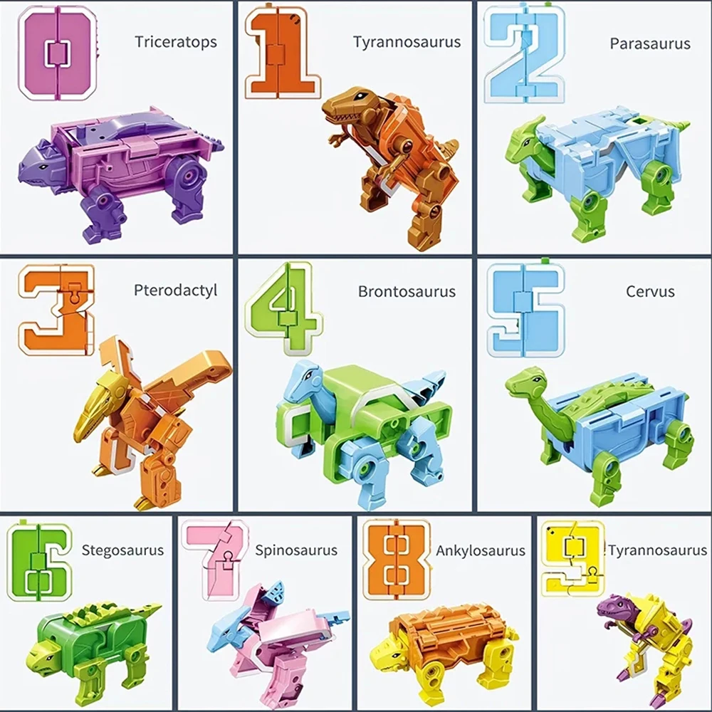 

20PCS Assemble Number Robots Transformation Dinosaur Toys Action Figure Deformation Toy for Boy Baby Kid Toddler Building Block