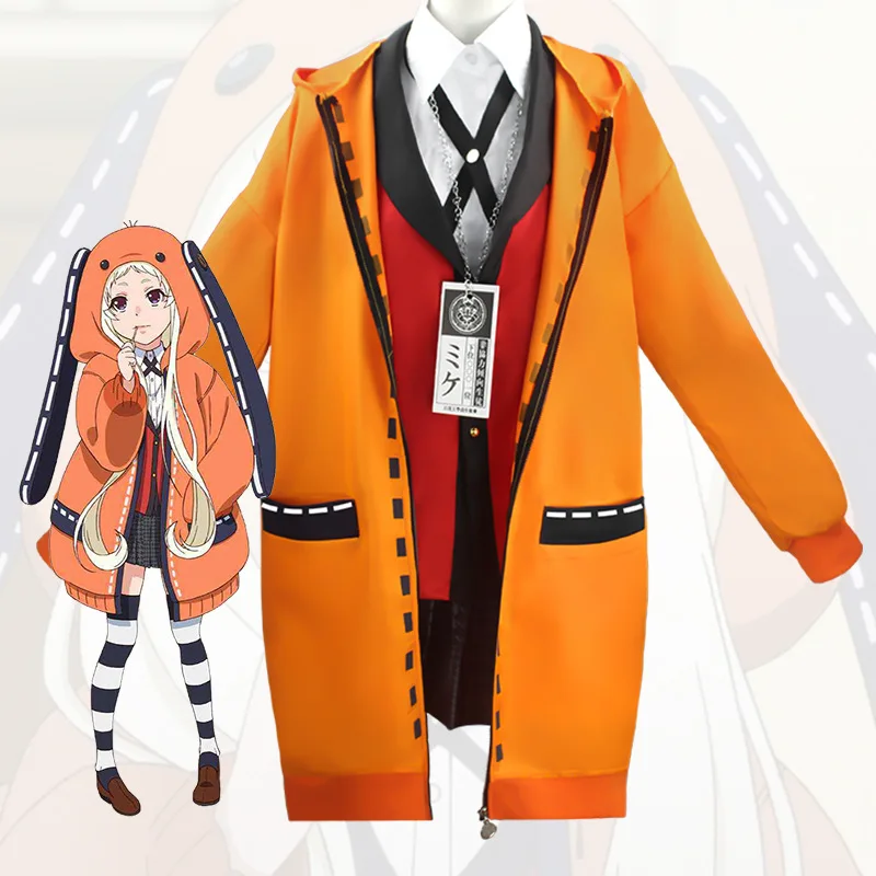 

AnimeThe Abyss of Gambling Costume Yomozuki Runa Luna Yumeko CosplayCute Youthful Yellow Rabbit Ear Jacket and Red Suit Set