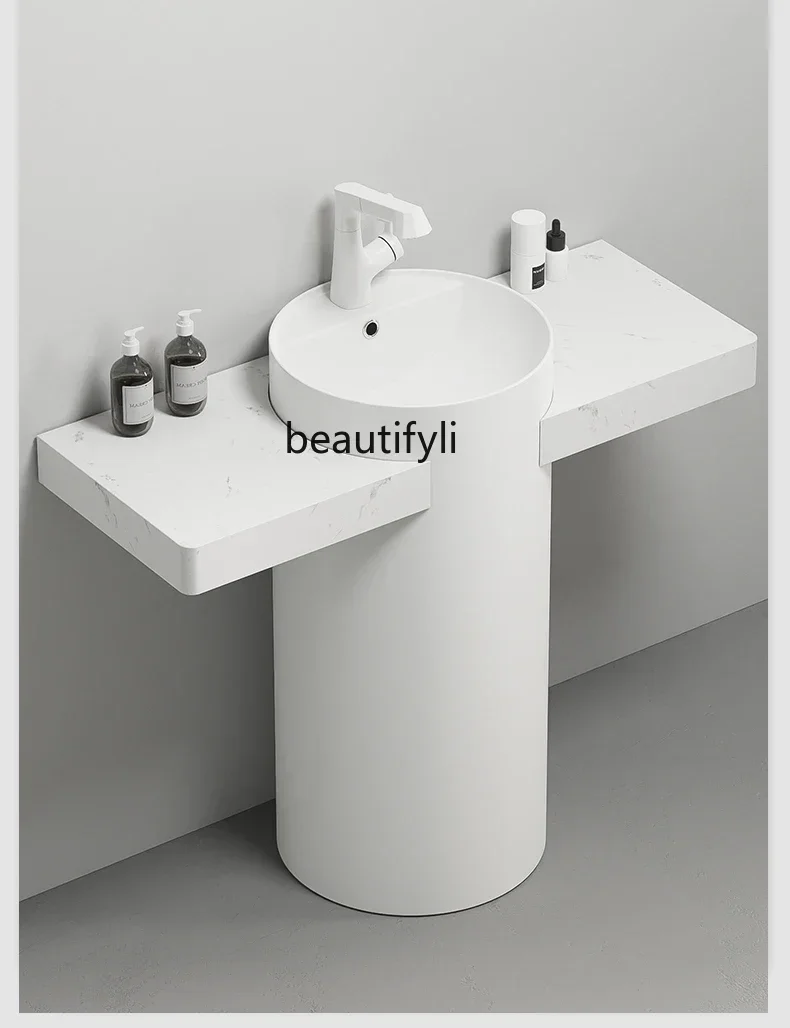 Round ceramic column basin, rock slab storage, countertop integrated bathroom, washbasin, outdoor washbasin widened and deepened