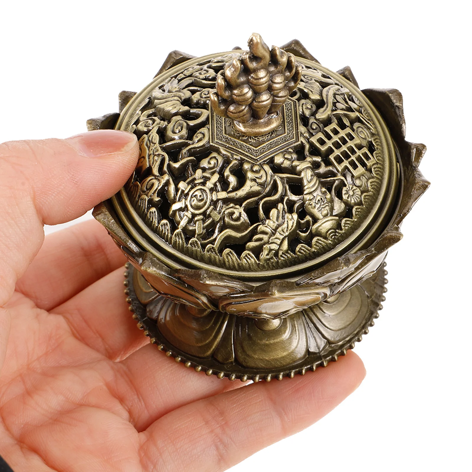 

Lotus Alloy Incense Burner Monolayer Bronze Small Size Desktop Decoration Aroma Diffuser Retro Home Party Decor
