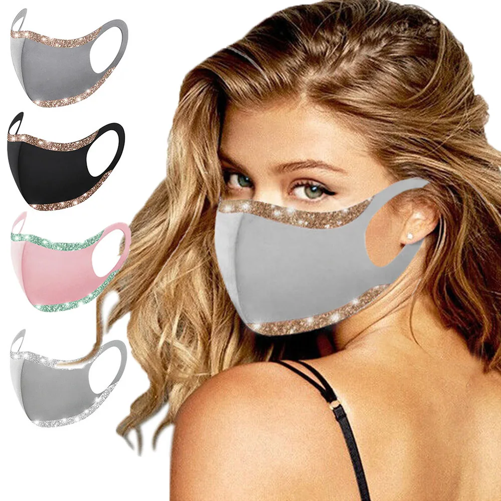 1pc Adult Reusable Face Mask Fashion Splicing Sequins Mask Washable Dustproof Face Mask Outdoor Hiking Sports Matching Mask