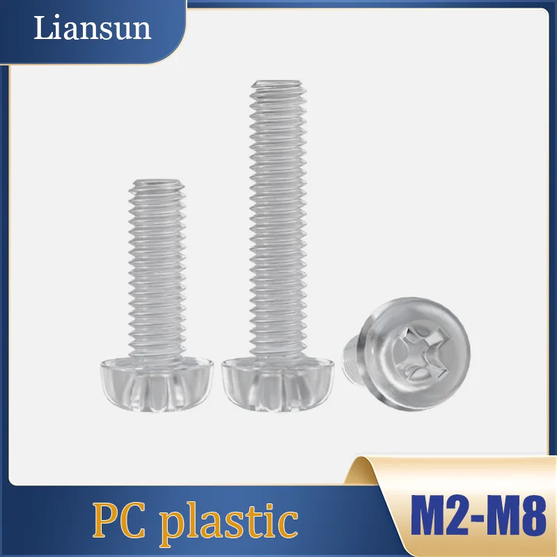 

PC Clear Plastic Phillips Pan Round Head Machine Screw Bolts M2-M4M5M6M8 Plastic Transparent Cross-Head Screws Insulated Fixing