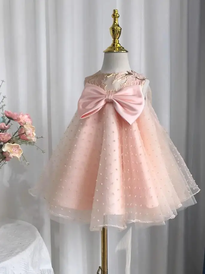 2024 New children\'s Princess Gown Bow Tulle Design senza maniche compleanno infantile battesimo pasqua Eid Party Girls Dresses A3581