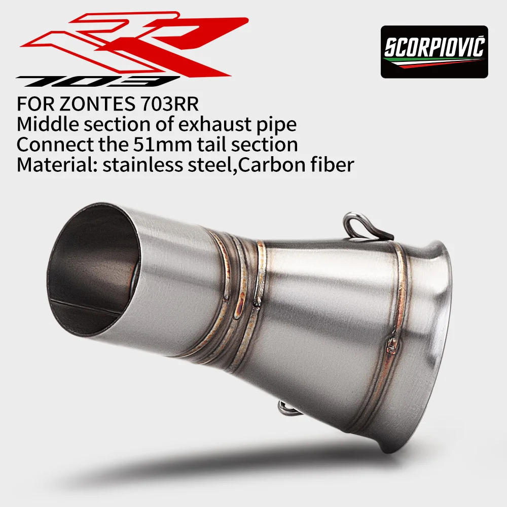 51mm Slip on Modify For ZONTES 703RR 2024–2025 Motorcycle Escape Muffler Middle Link Pipe 51MM