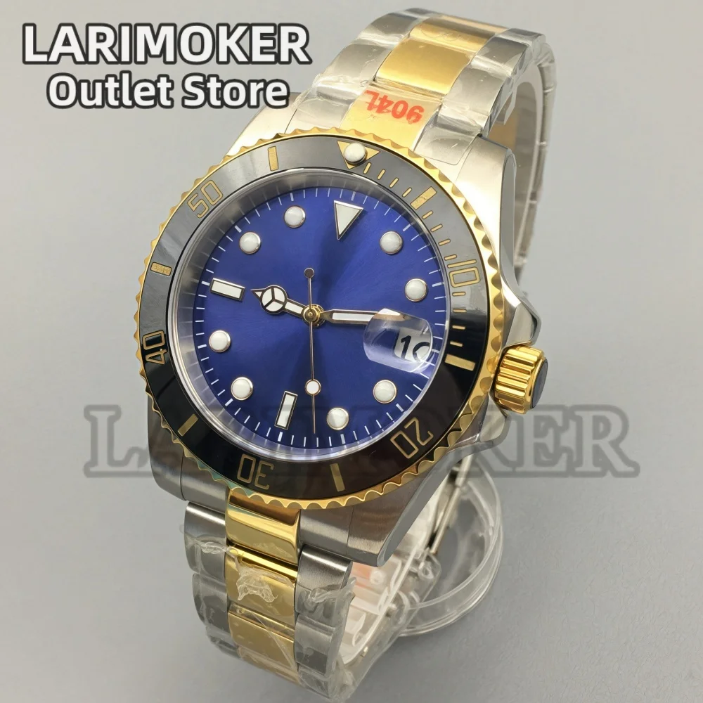 

LARINOKER 40.5MM NH35 Automatic Movement Diver Mechanical Watch Sapphire Blue Dial Luminous Two-Tone Gold Stainless Steel