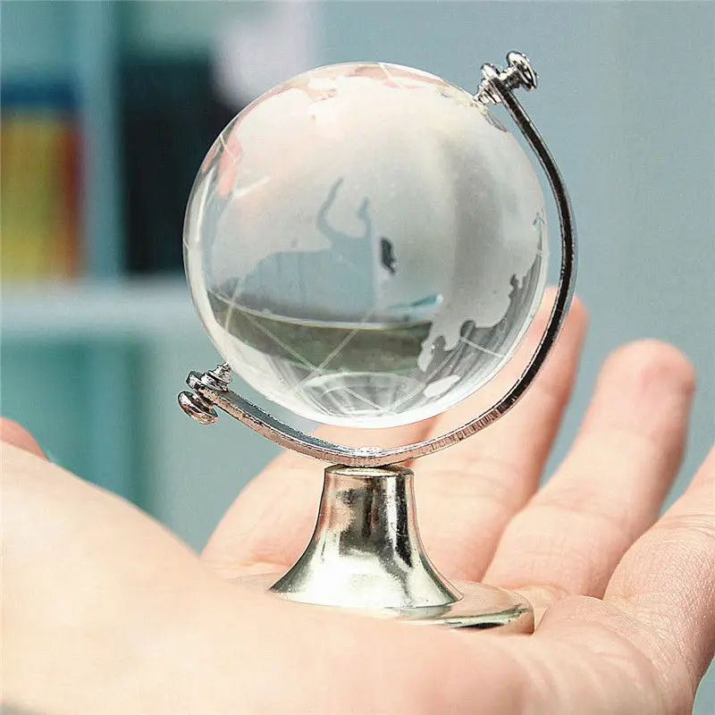 ABIY Crystal Glass Frosted World Globe Stand Paperweight Home Desk Wedding Decorate