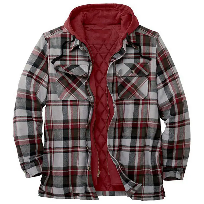 ยุโรปและอเมริกาฤดูใบไม้ร่วงและฤดูหนาวหนาผ้าฝ้ายเบาะรูปแบบ Checkered,หลวม Hooded Coat สําหรับส่งออก
