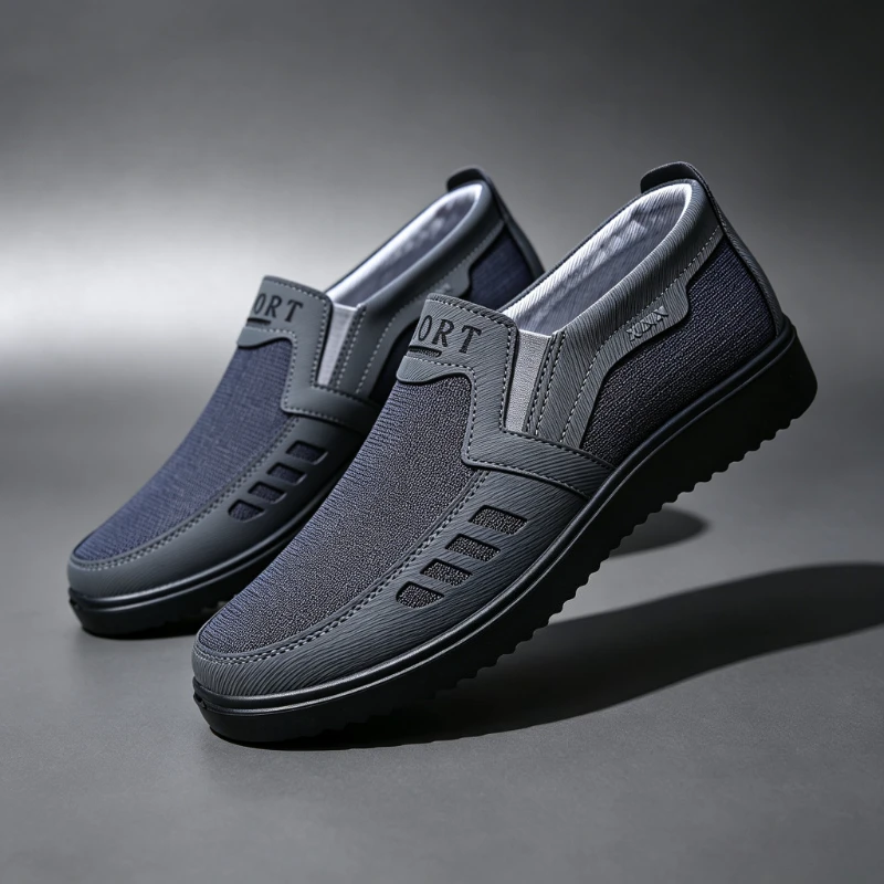 Mocassins en toile à enfiler pour hommes, chaussures plates confortables et respirantes, semelle en caoutchouc antidérapante, chaussures décontractées pour la marche quotidienne et la conduite