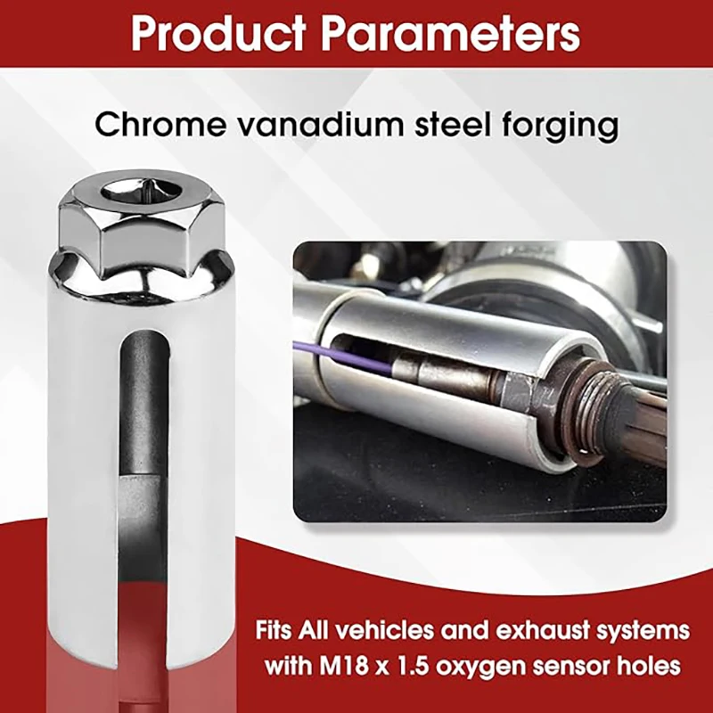 22MM 自動車用酸素センサーソケット、スレッドチェイサーとオフセットレンチ付き、1/2インチと3/8インチドライブスレッド、O2センサー取り外し取り付け用、5点セット