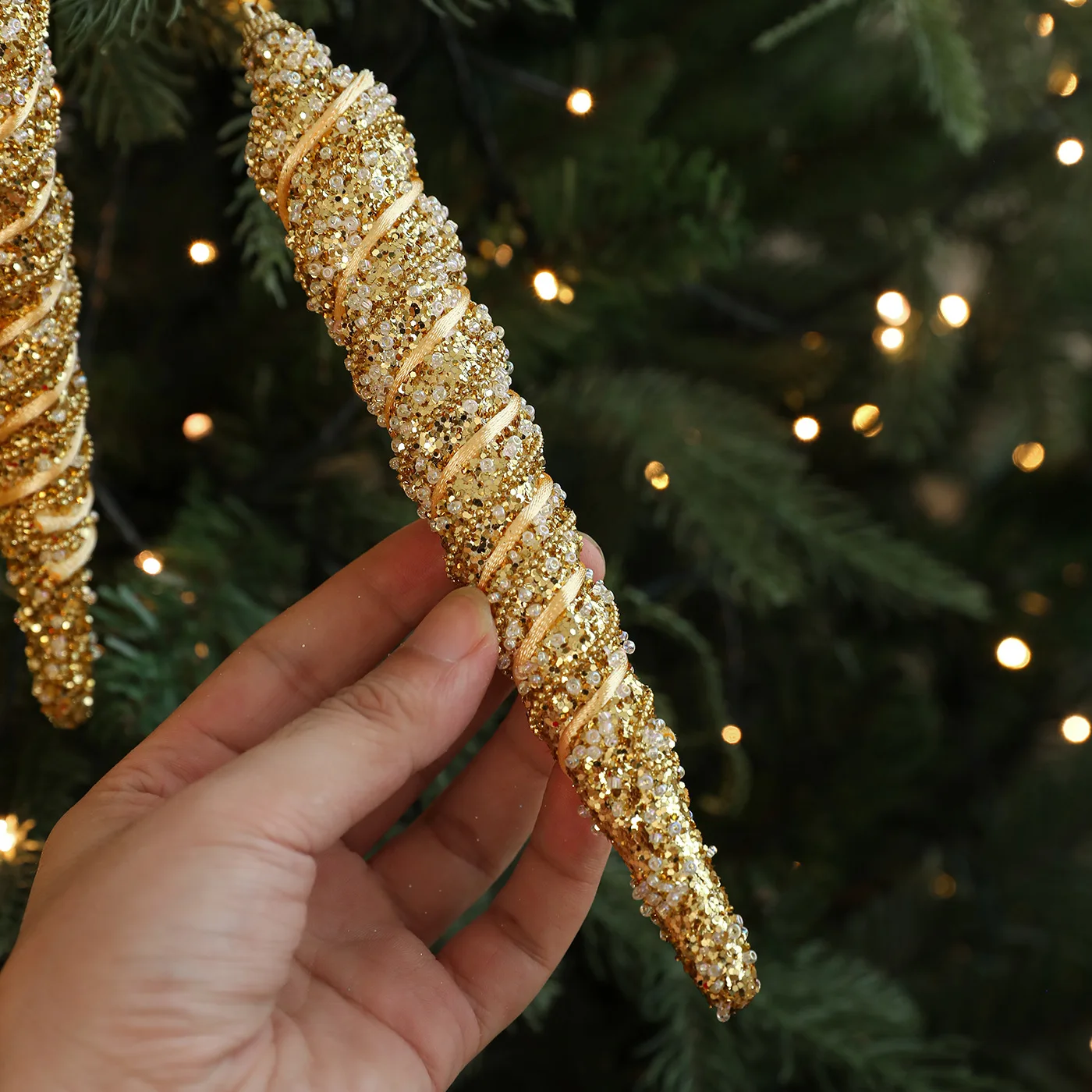 4pcs Threaded Ice Column Merry Christmas Ornaments Glitter Powder Ice Crystal Hanging Ornament Home Noel Natal New Year 21cm