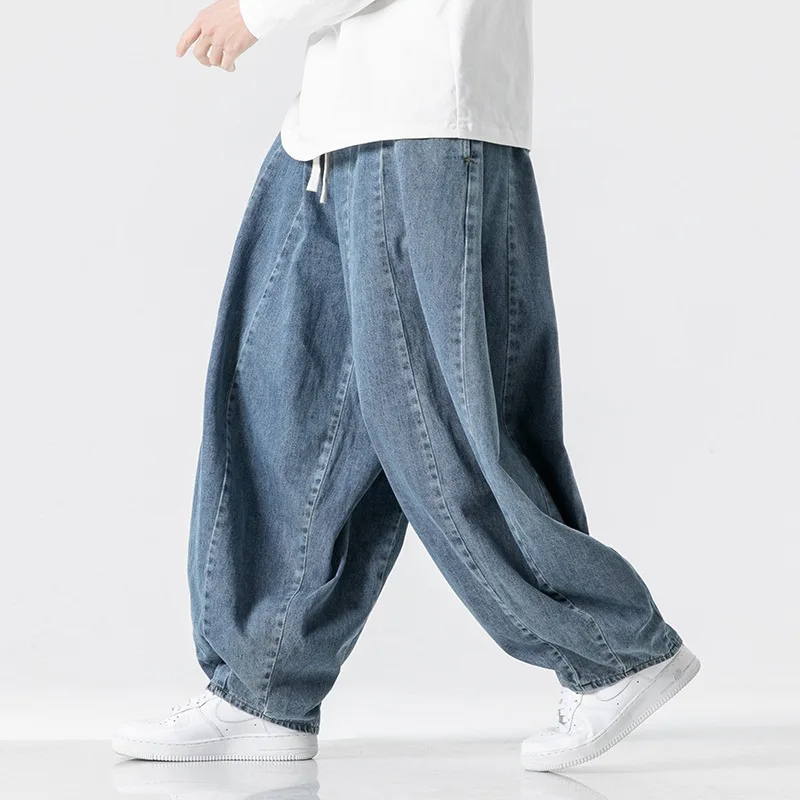 Vintage Japanese Loose Harem Wide Leg Jeans Men's Plus Size Casual Denim Trousers