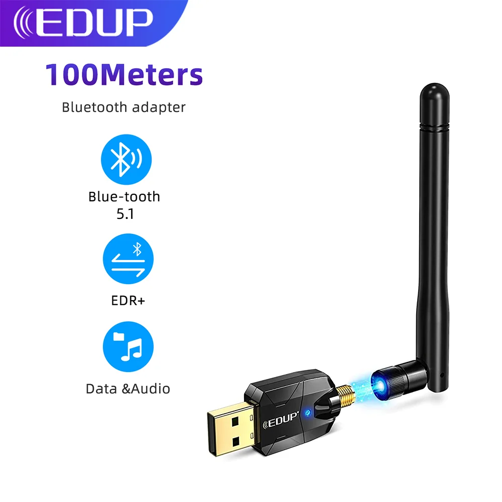 EDUP 100M daleki zasięg Adapter Bluetooth Dongle Adaptador Bluetooth 5.1 głośnik bezprzewodowy odbiornik Audio nadajnik USB na PC