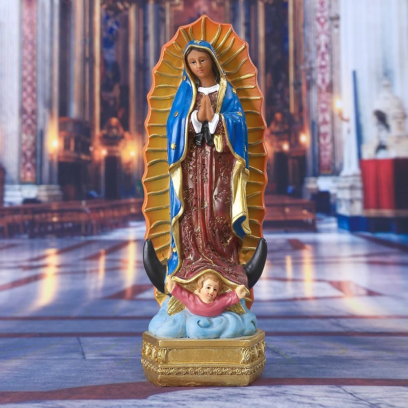 Mexican Virgin Mary Figurine Our Lady of Guadalupe Statue Catholic Statue Resin Crafts Christmas Decoration Home Table Ornament