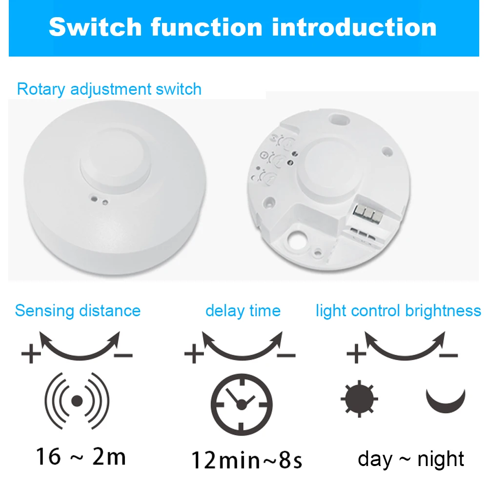 5.8G Motion Sensor Switch Microwave Radar Wireless Body Movement Adjustable Detector AC85-250V Sensor Switch