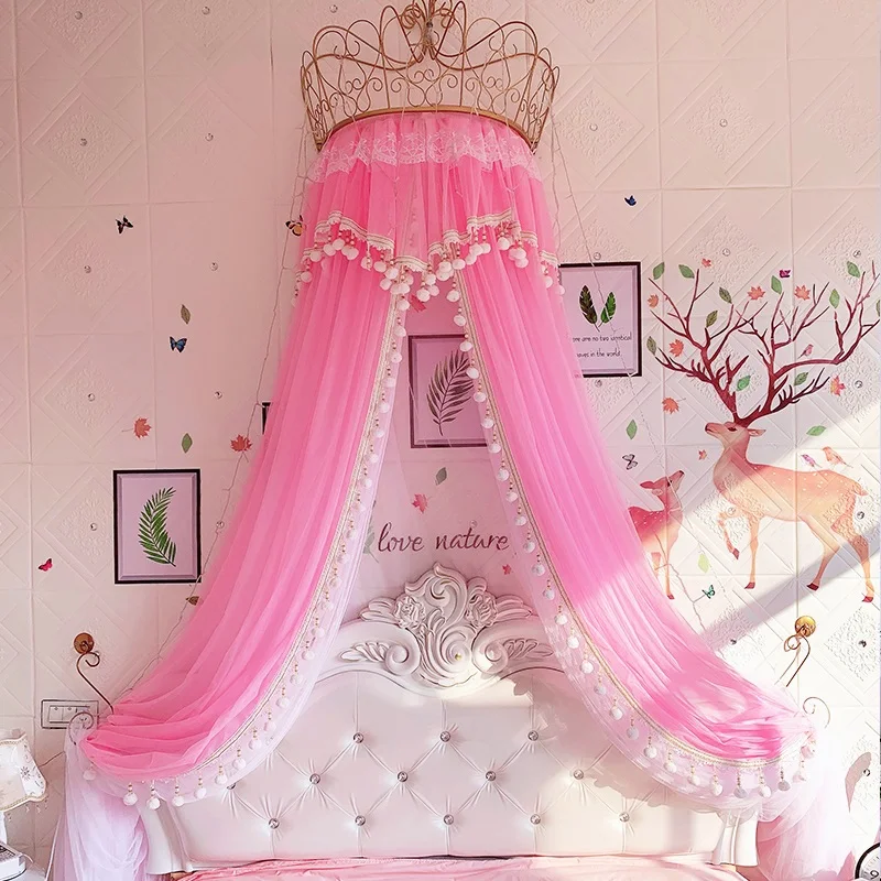 Bed Curtain Princess Wind Mosquito Net Household Crown Bracket Bedside Curtain Gauze Net Ceiling Dome Wedding Decoration Bed