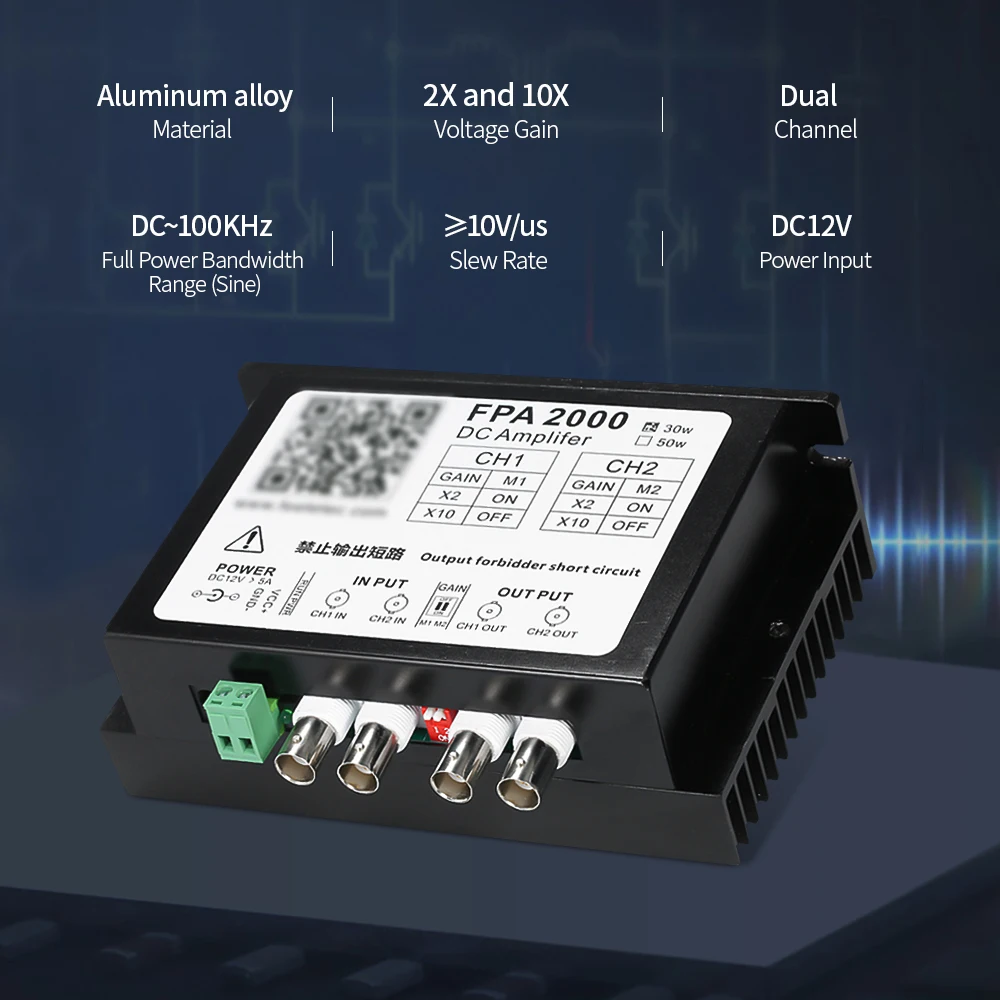 YAO FPA2000-30W FPA2000 50W Dual Channel Power Amplifiers Sine Wave Bandwidth 100KHz Output 100Vpp 1A DC12V Single Power Supply