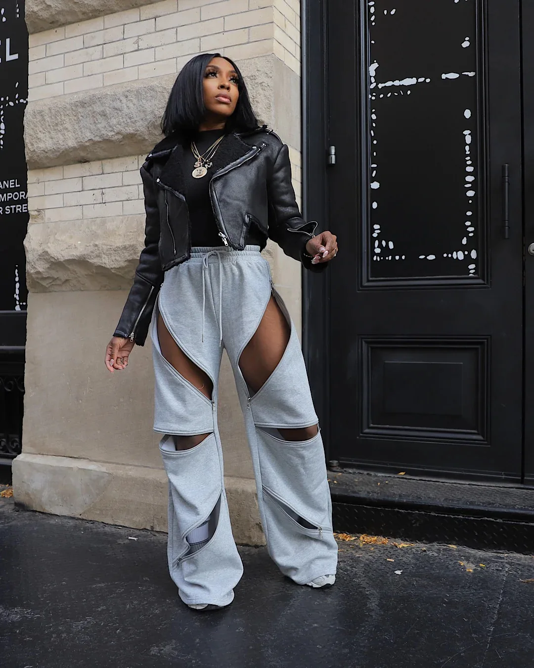 Fall Winter Active Loose Sporty Sweatpants Trousers Basic Zipper Adjust Hole Women Wide Leg Loose Joggers Pants