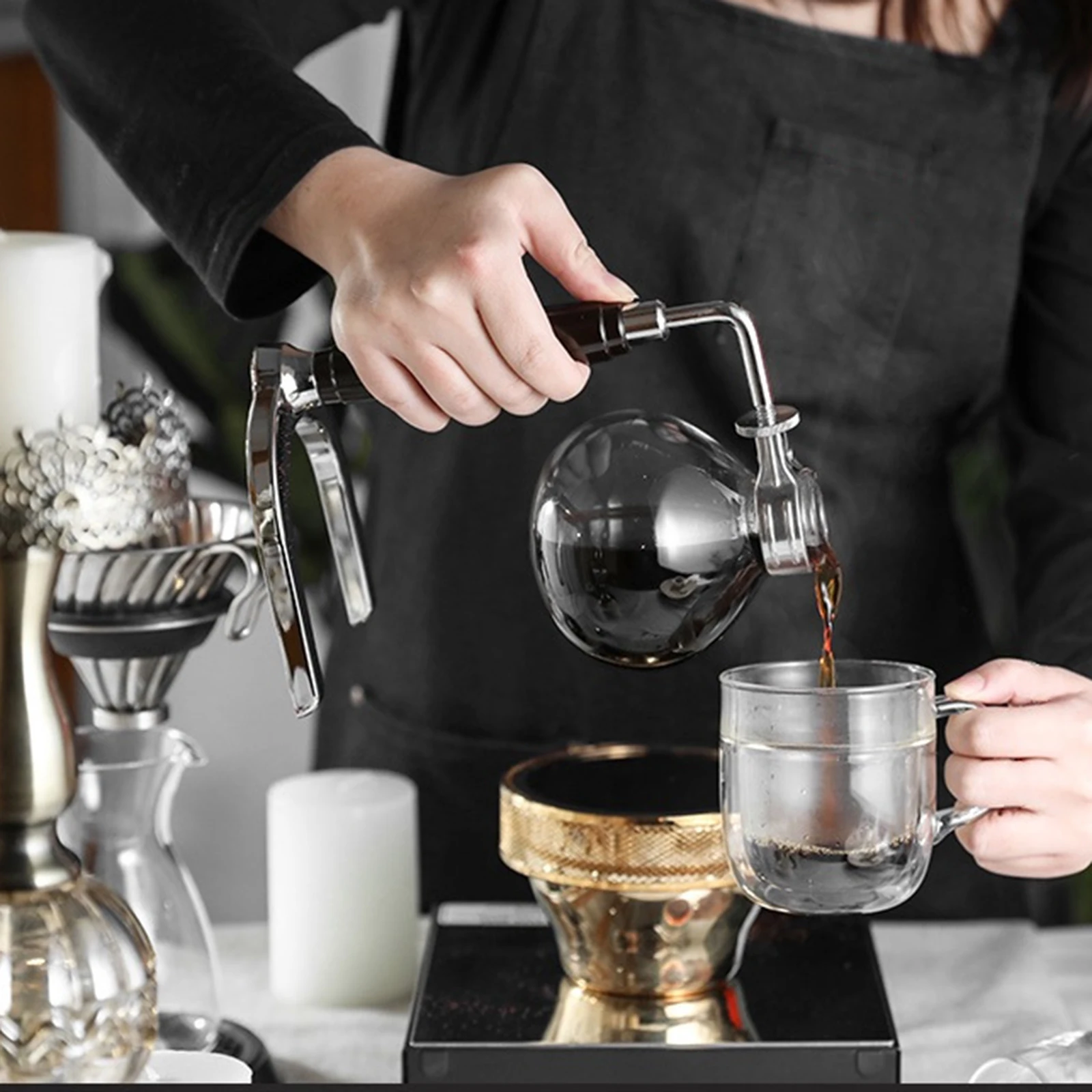 Glass Type Siphon Coffee Maker Vacuum Coffeemaker Coffee Kettle Pot Set Drip Cafe Machines for Cafe Shop Office Home Kitchen