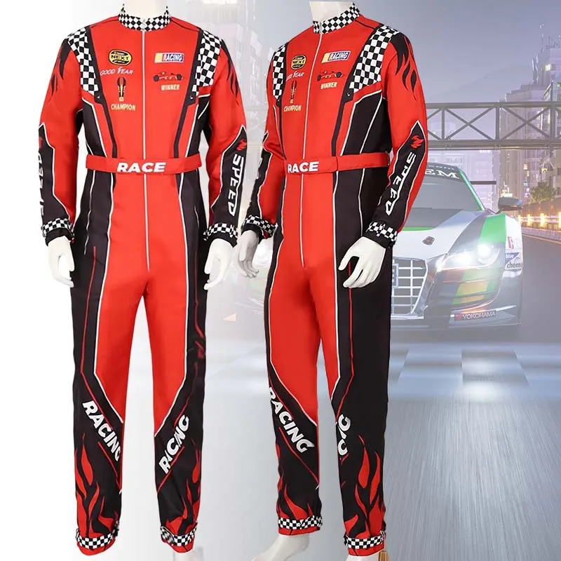 Erwachsene Kinder Racer Cosplay Kostüm Rot Klassische Einteilige Training Racing Uniform Anzug Kinder Männer Karting Jersey Kleidung
