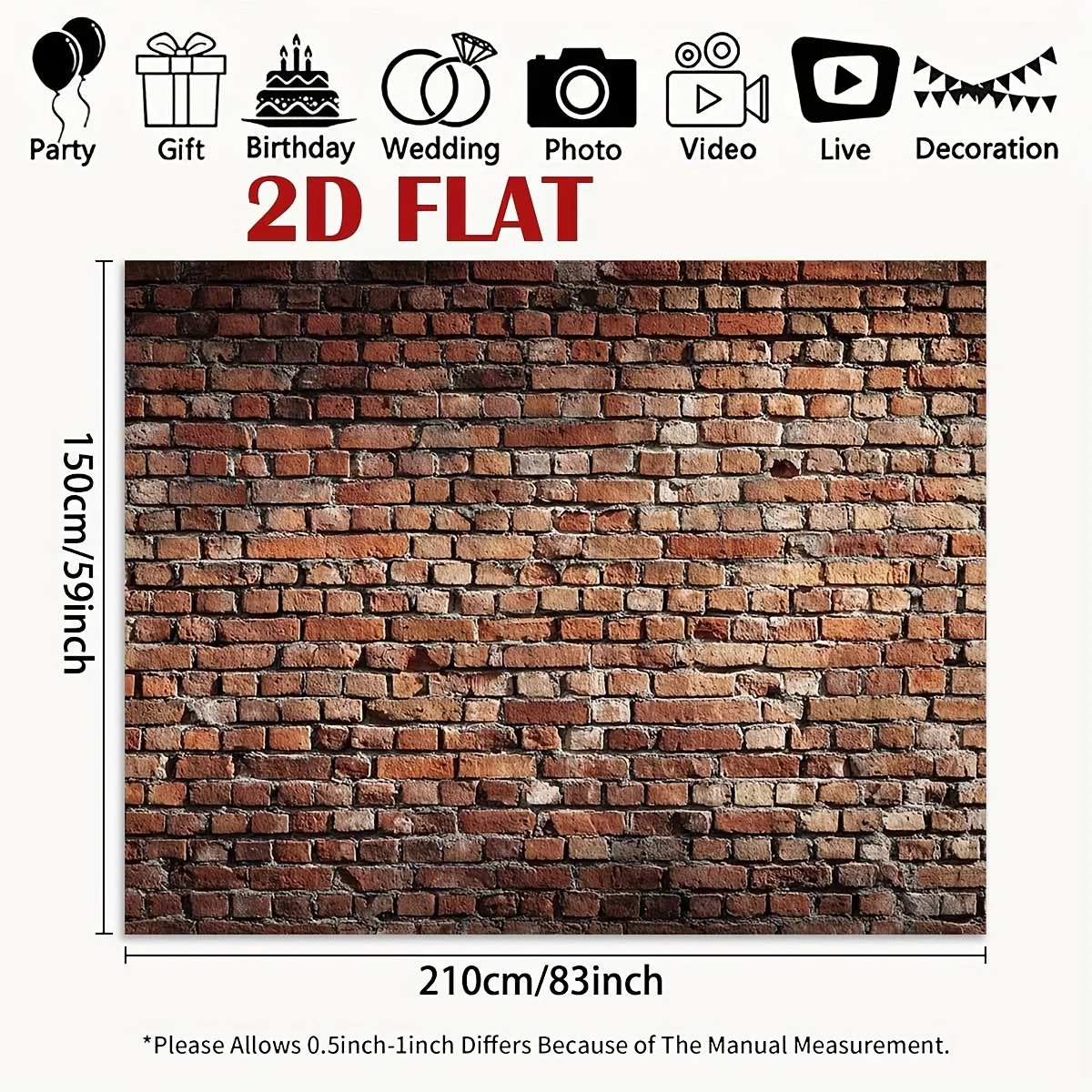 1pc retro industrial red brick wall background - Realistic brick texture background banner, birthday party decoration