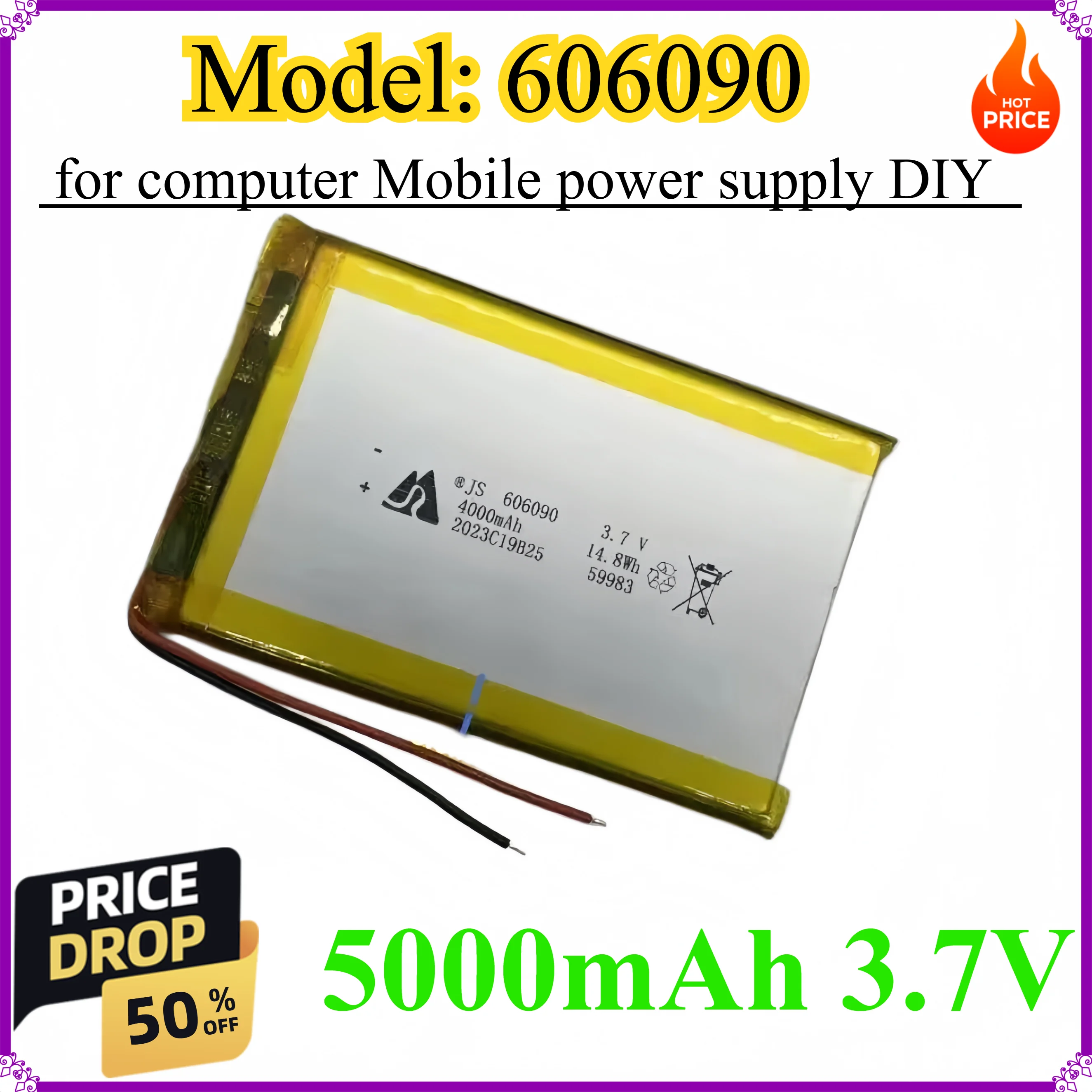 

606090 4000mAh 3.7V Polymer lithium battery Large capacity for Tablet computer Mobile power supply DIY