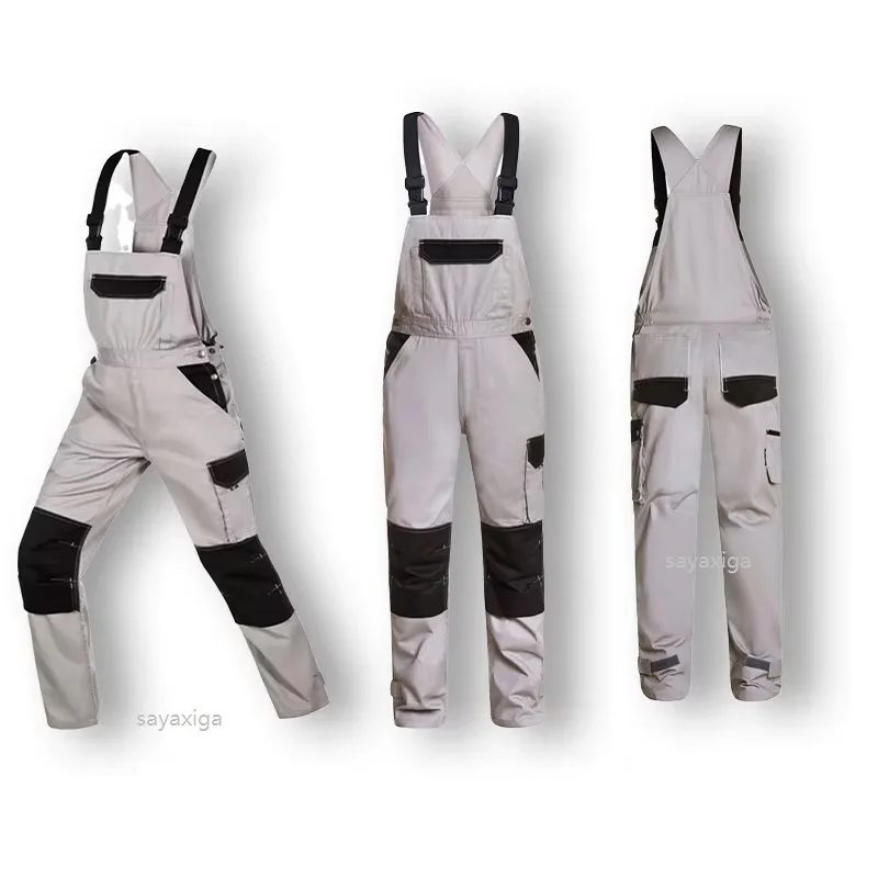 Work Bib Overall Knee Pads Work 100% Cotton Craftsman Bib Brace Overall Strap Jumpsuit Multi Pockets Working Uniforms Repairman