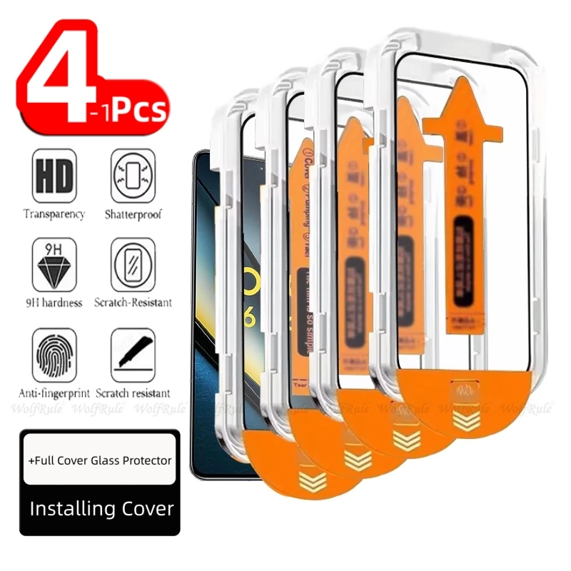4/3/2/1 Stück für Poco F6 Pro Glas Xiaomi Poco F6 Panzerglas 9H HD Vollflächiger Kleber Staubfreier Displayschutz für Poco F6 Pro